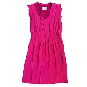Kate Spade Pink V Neck Ruffle Short Sleeves Elastic Waist A Line Crepe Dress 14